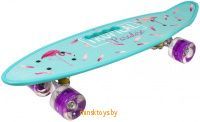 Скейтборд (пенни борд) со светящимися колёсами и ручкой - Фламинго, 120/6mi