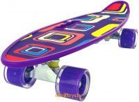 Скейтборд (пенни борд) с ручкой - Квадраты, светящиеся колёса, 885/12mi