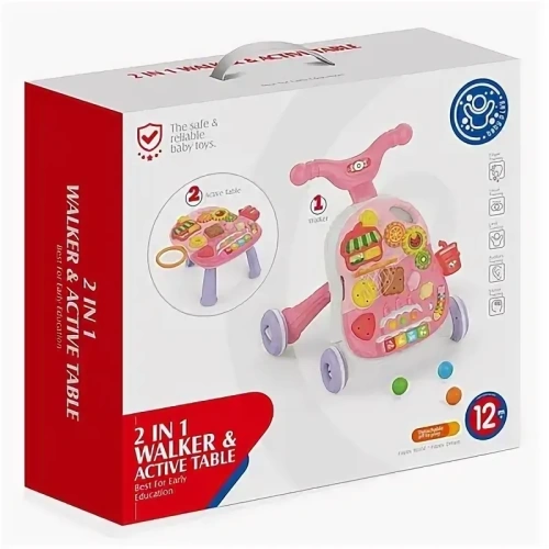 Ходунки и обучающий стол 2в1, со звуками, Huanger HE0814_Rose - интернет-магазин игрушек Minsktoys.by