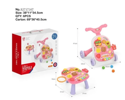 Ходунки и обучающий стол 2в1, со звуками, Huanger HE0814_Rose - интернет-магазин игрушек Minsktoys.by
