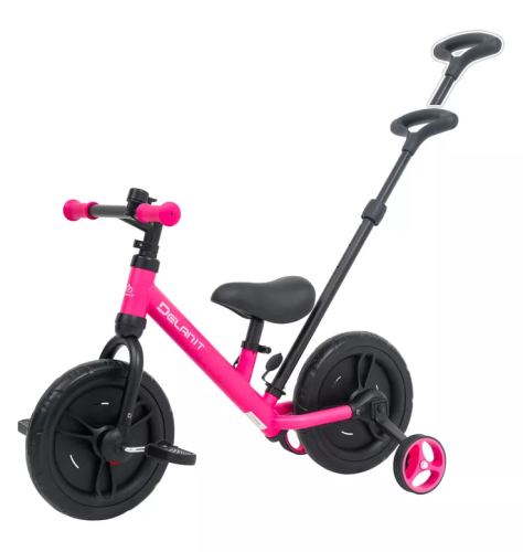 Беговел - велосипед для девочек с родительской ручкой 2 в 1, Delanit TF-01B (Розовый)