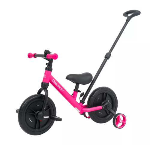 Беговел - велосипед для девочек с родительской ручкой 2 в 1, Delanit TF-01B (Розовый)
