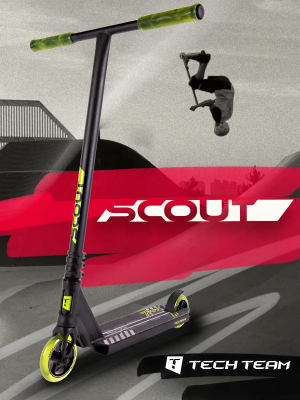 Самокат трюковой Scout черно-зеленый, Tech Team 074065